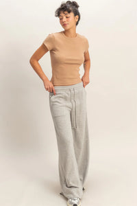 Minimal Chic Ribbed Crew Neck Basic Tee - Camel