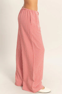 Strawberry Sweetheart Gingham Printed Woven Drawstring Pants - Red