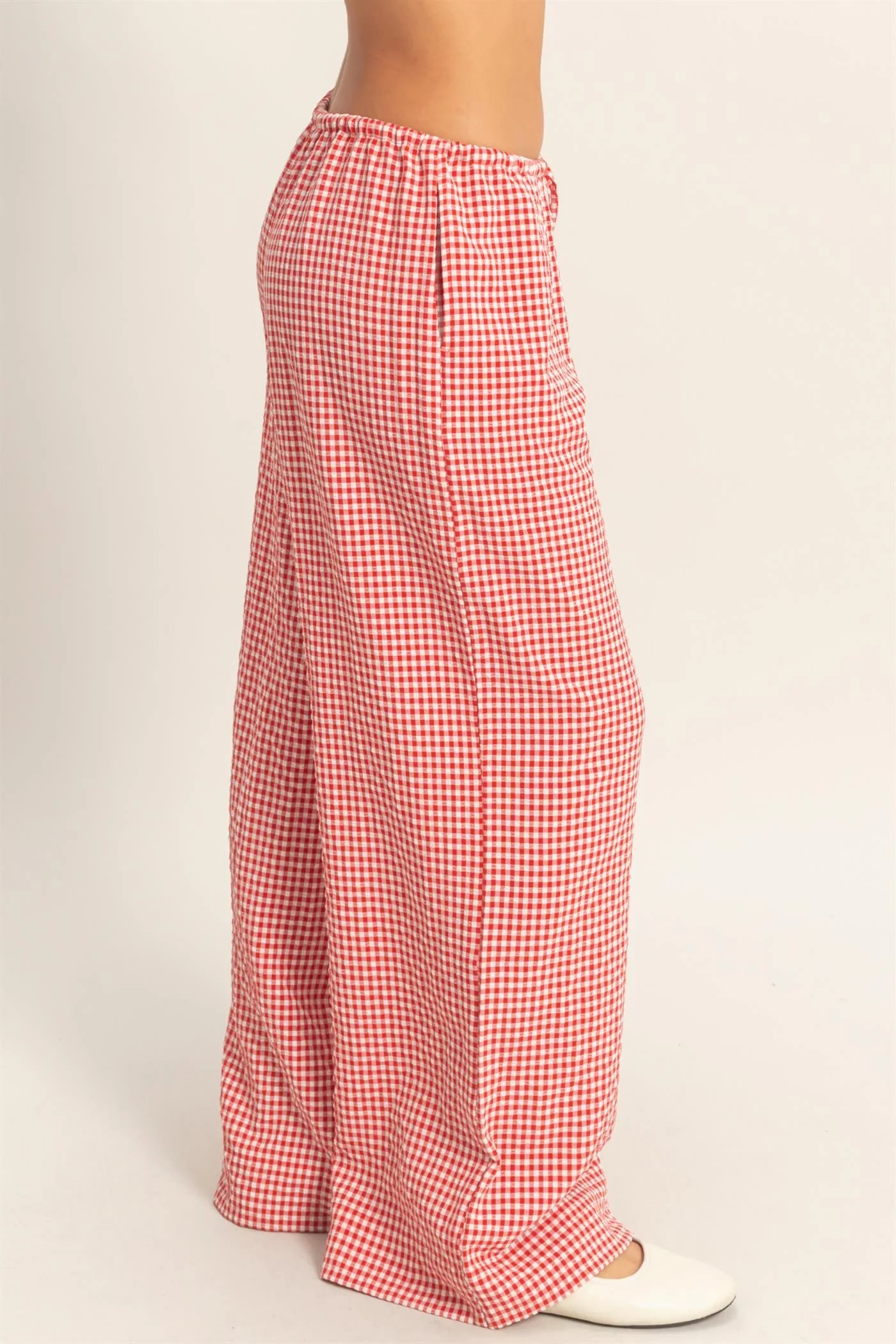 Strawberry Sweetheart Gingham Printed Woven Drawstring Pants - Red