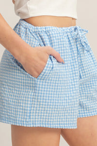 Berry Patch Gingham Drawstring Shorts - Blue