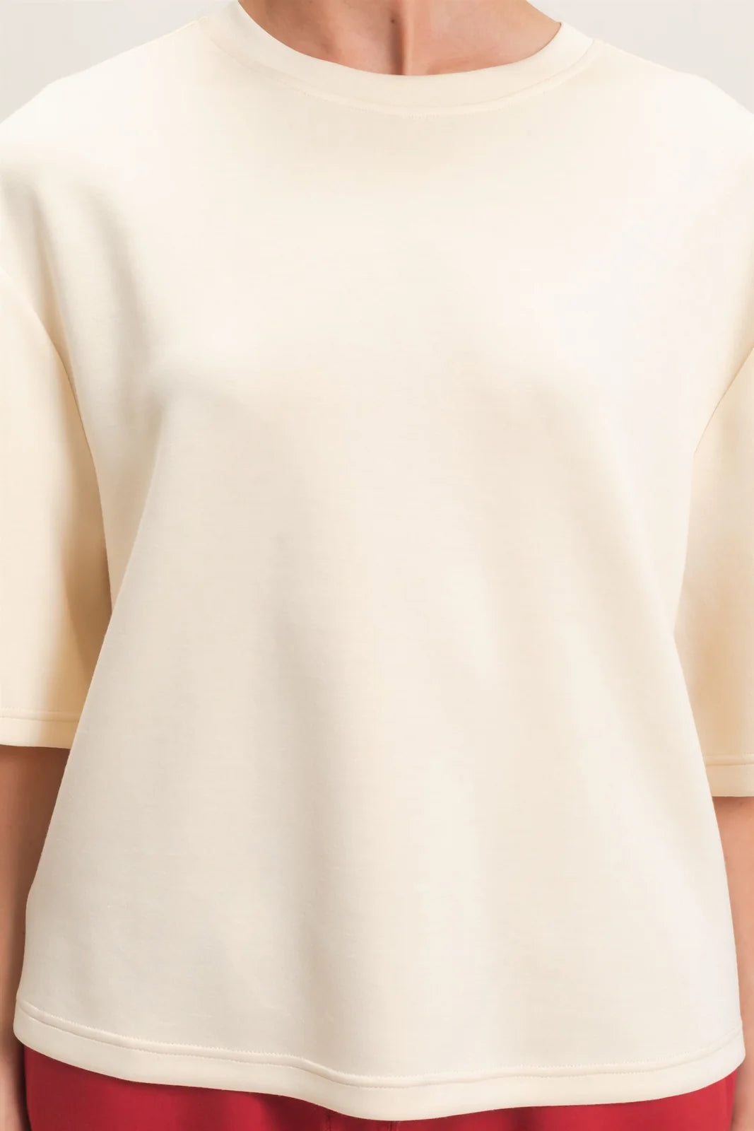 Basic Babe Loose Fit Crew Neck Short Sleeve Top - Cream