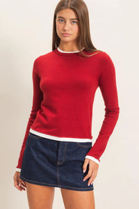 Crimson Classic Layer Effect Knit Top - Red