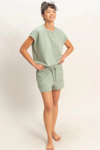 Spring Clean Crewneck Top + Bottom Two Piece Set - Sage Green