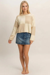 Cashmere Dreams Checkered Knit Sweater - Beige
