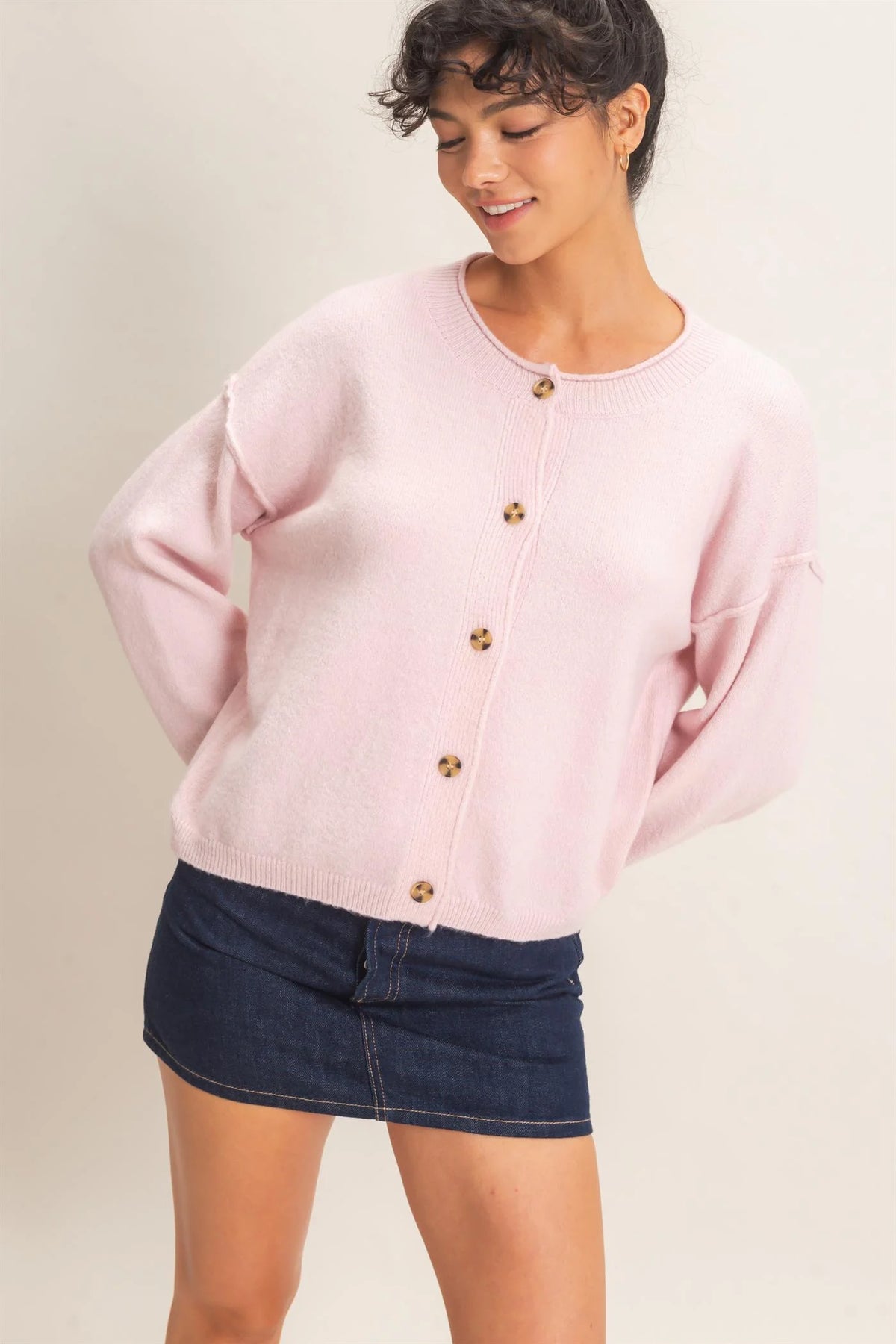 Pink Champagne Button Up Knit Cardigan / Top