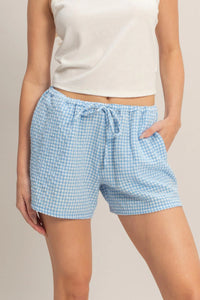 Berry Patch Gingham Drawstring Shorts - Blue
