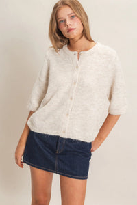 Penny Button Up Knit Sweater Top - Oatmeal