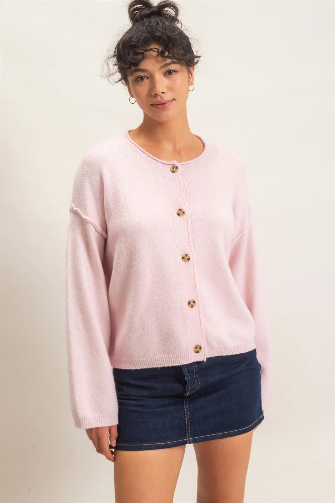 Pink Champagne Button Up Knit Cardigan / Top