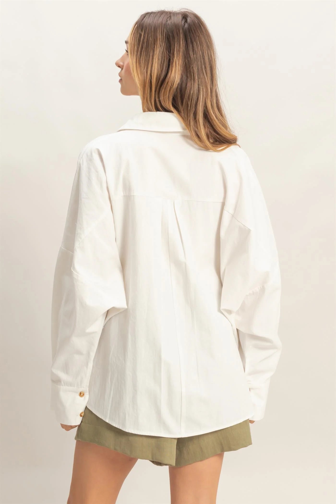 Morning Light Relaxed Oversized Collared Button Up Top - Off White