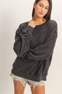 Wear-on-Repeat Mineral Wash Oversized Pullover - Black