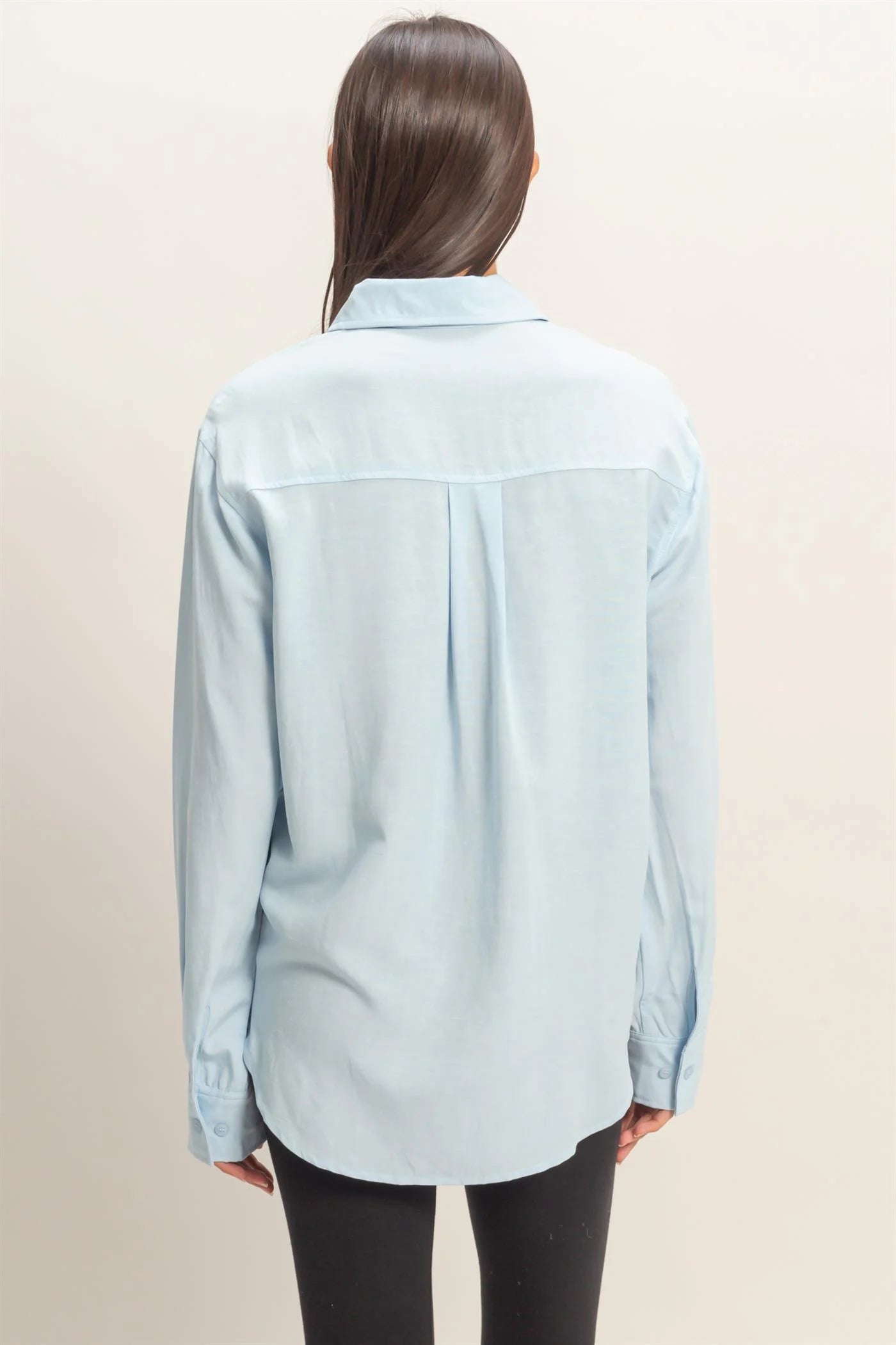 Clean Lines Classic Essential Button Down Top - Ice Blue