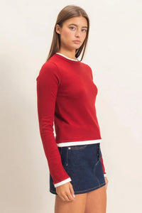 Crimson Classic Layer Effect Knit Top - Red