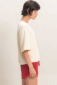 Basic Babe Loose Fit Crew Neck Short Sleeve Top - Cream