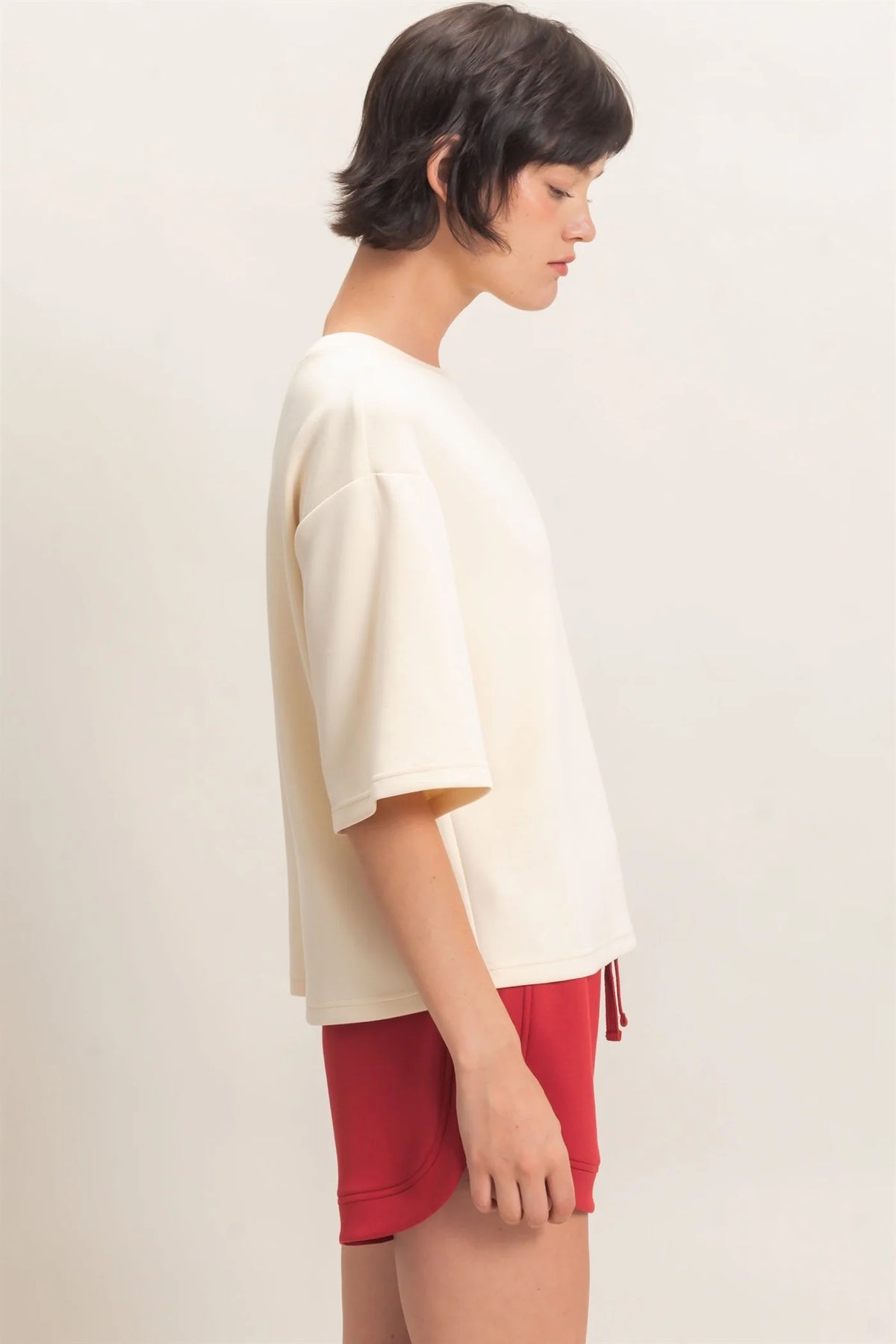 Basic Babe Loose Fit Crew Neck Short Sleeve Top - Cream