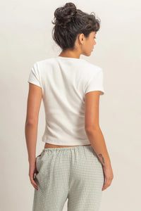 Minimal Chic Ribbed Crew Neck Basic Tee - Off White
