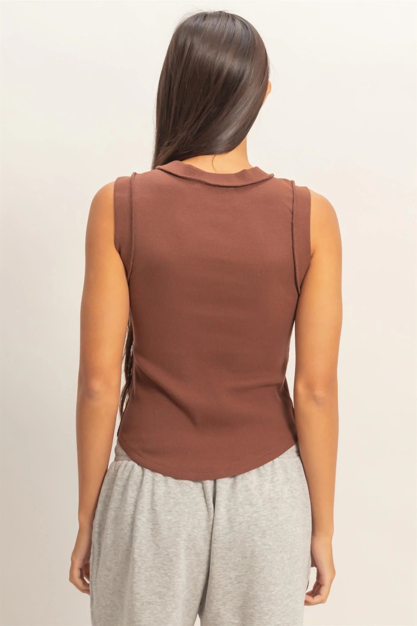 Bare Basics Seam Detail Ribbed Tank - Chocolate