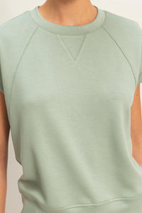 Spring Clean Crewneck Top + Bottom Two Piece Set - Sage Green
