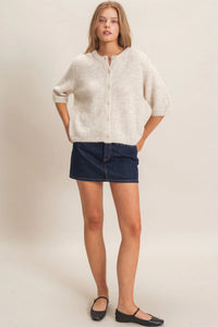 Penny Button Up Knit Sweater Top - Oatmeal