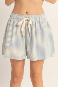 Sandbar Striped Drawstring Shorts - Sky Blue