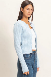 Cozy Cloud Cable Knit Cardigan / Top - Ice Blue