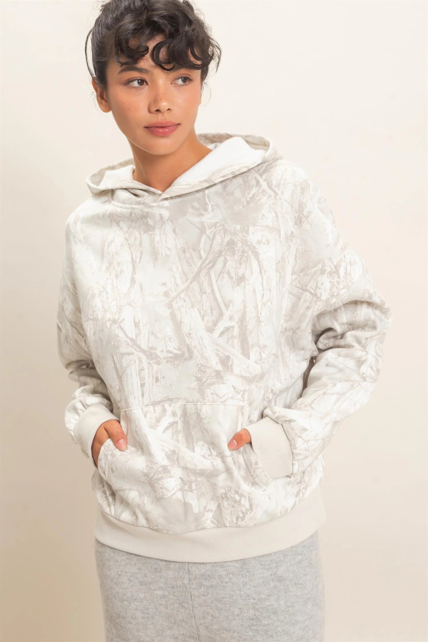Casually Camo Knit Hooded Pullover - Gray
