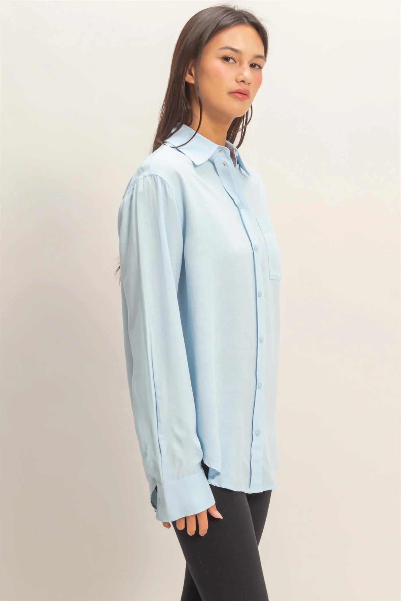 Clean Lines Classic Essential Button Down Top - Ice Blue