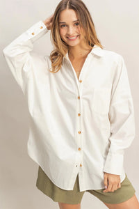 Morning Light Relaxed Oversized Collared Button Up Top - Off White