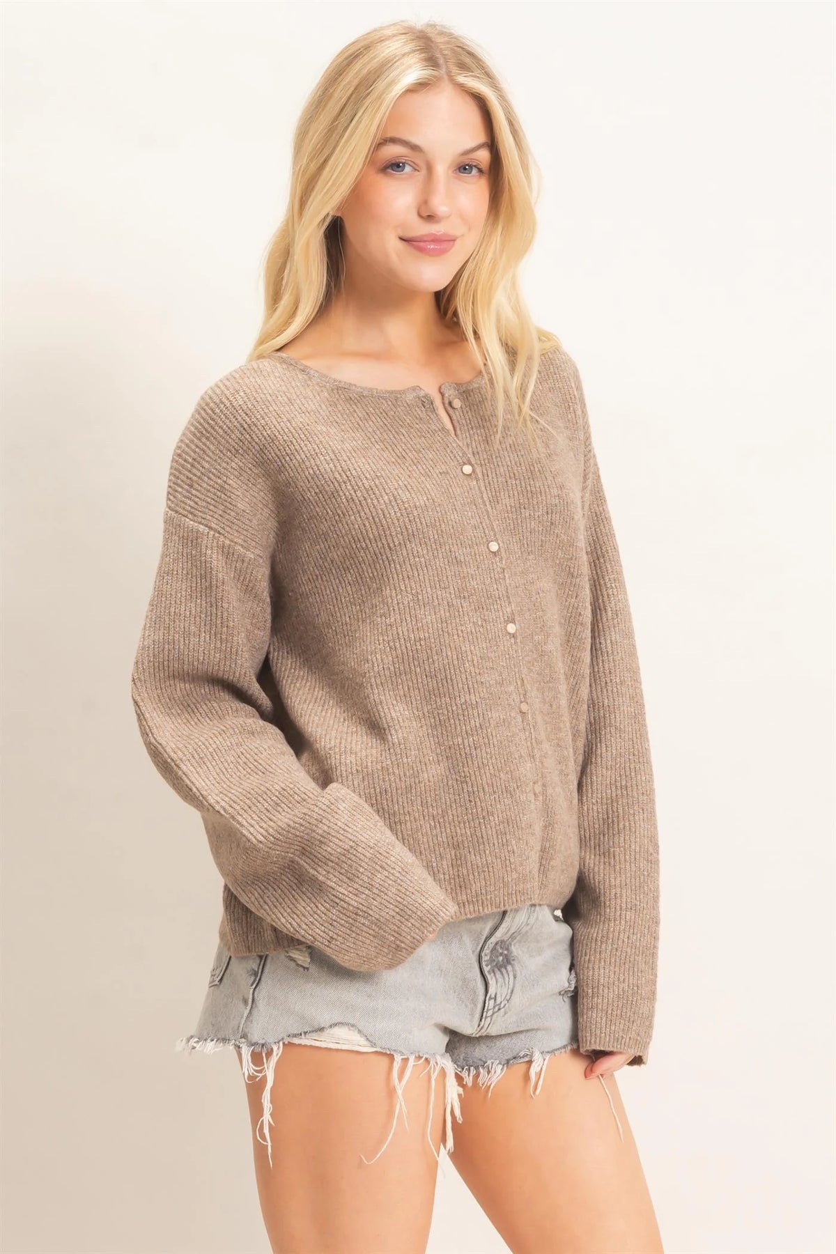 Warm & Toasty Knit Ribbed Cardigan - Brown