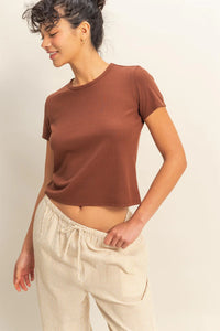 Breezy Basic Ribbed Top- Chestnut