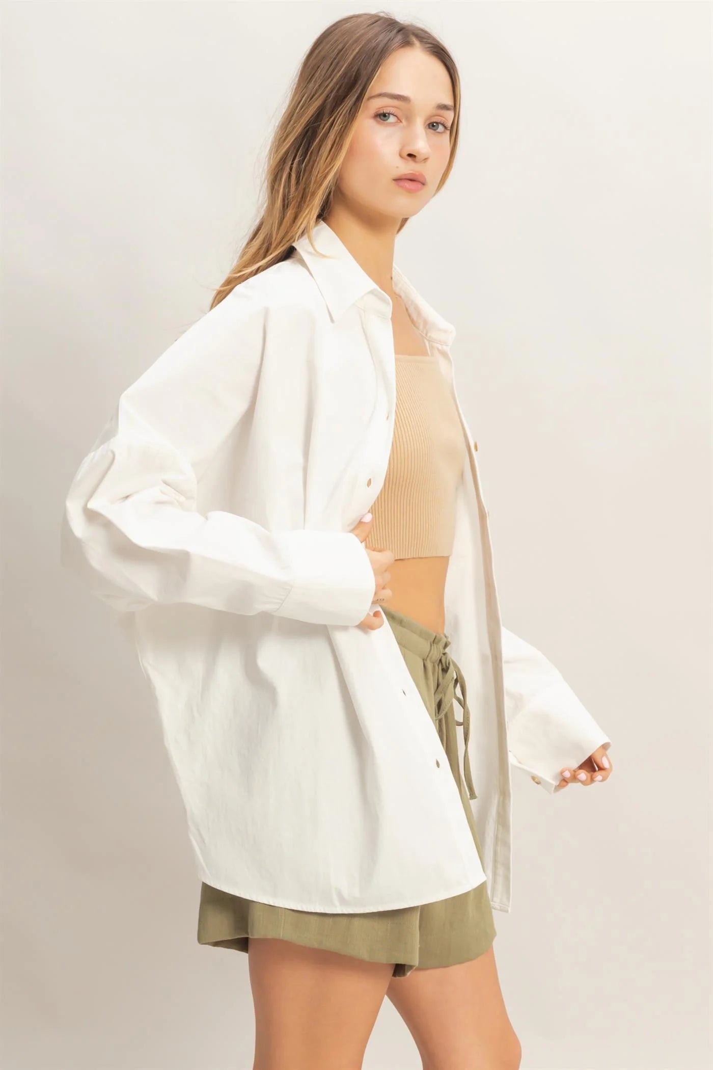 Morning Light Relaxed Oversized Collared Button Up Top - Off White
