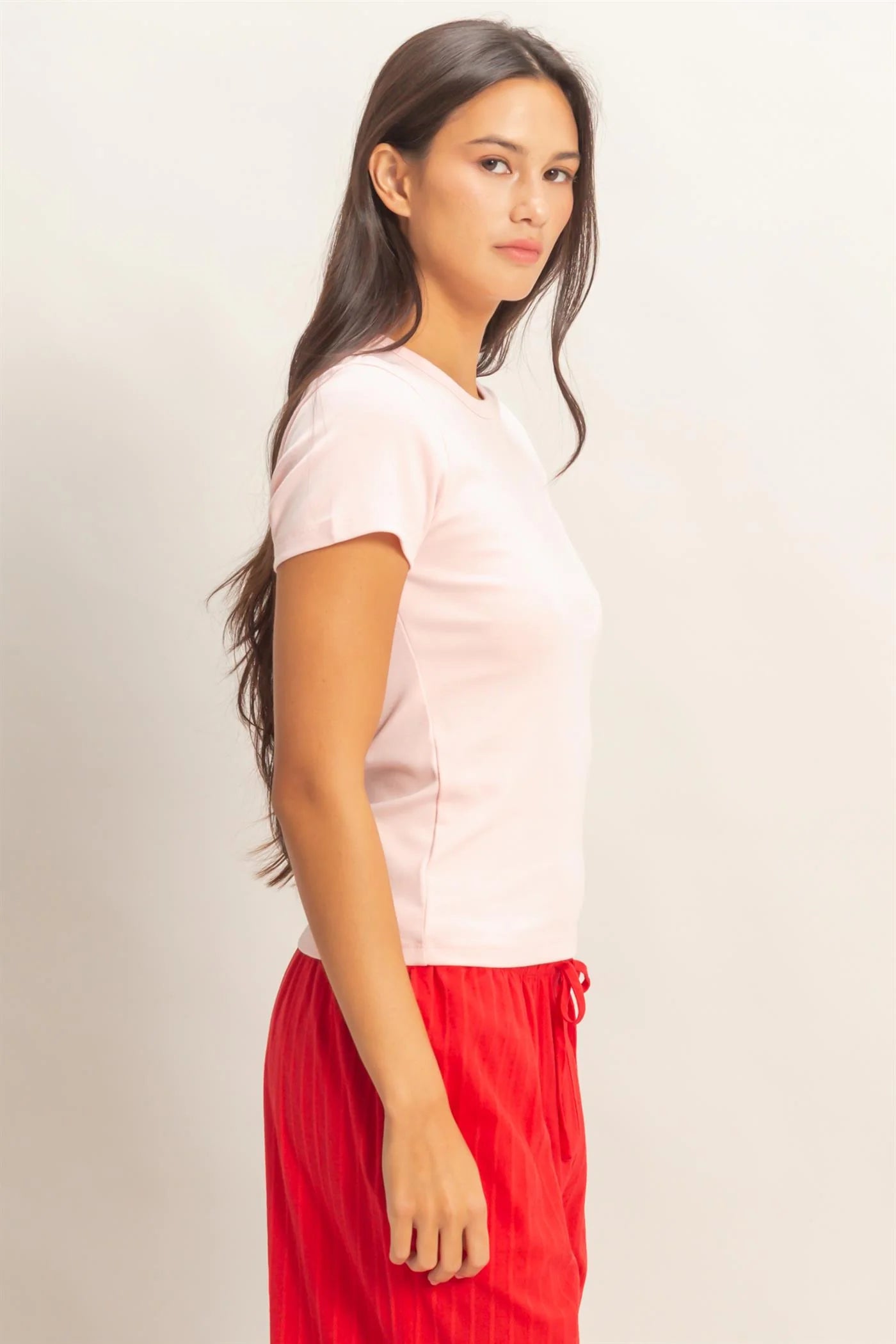 Effortless Ensemble Basic Crew Neck Tee - Soft Pink
