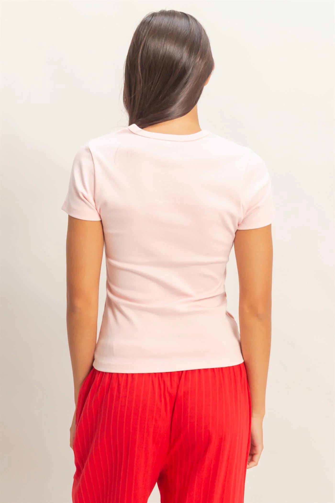 Effortless Ensemble Basic Crew Neck Tee - Soft Pink