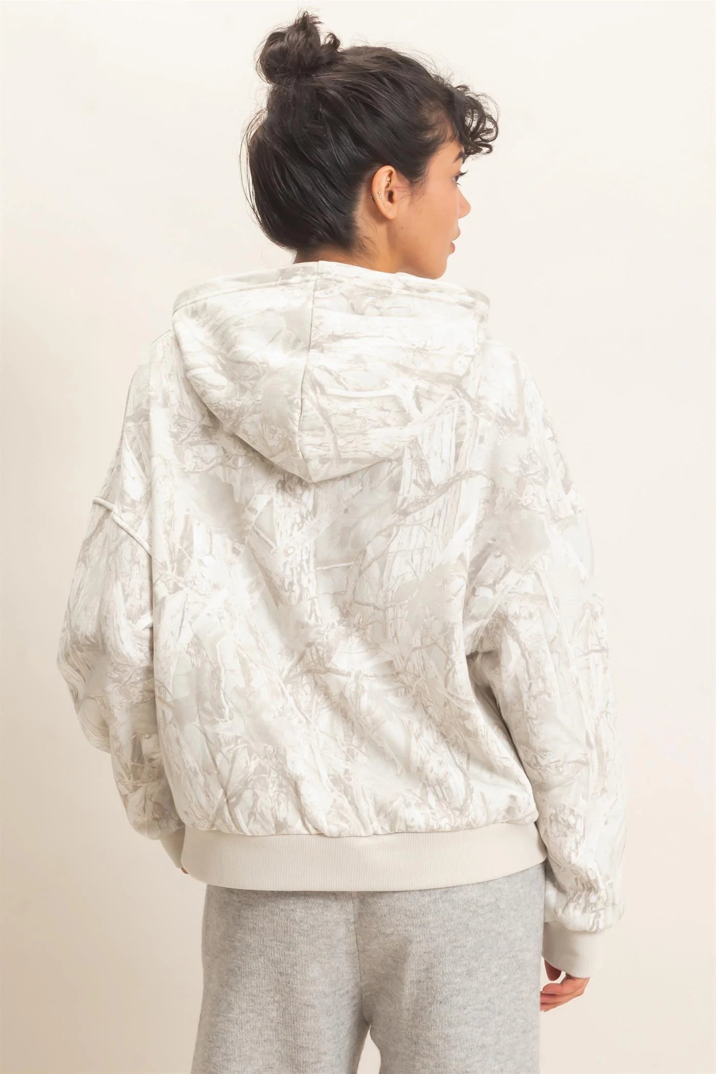 Casually Camo Knit Hooded Pullover - Gray