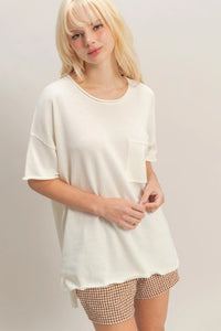 Gentle Breeze Oversized Knit Top w/ Side Slits - Whip Cream
