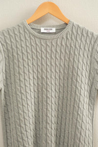 Charleston Chic Cable Knit Short Sleeve Sweater Top - Grey