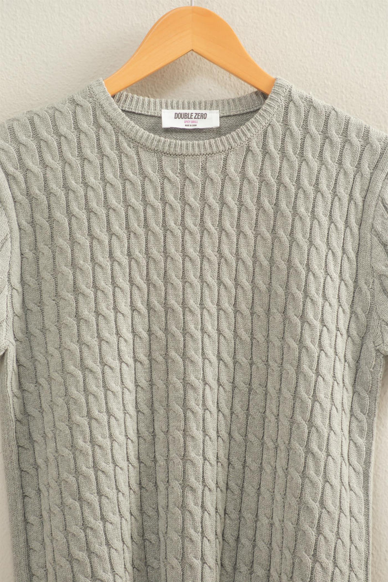 Charleston Chic Cable Knit Short Sleeve Sweater Top - Grey