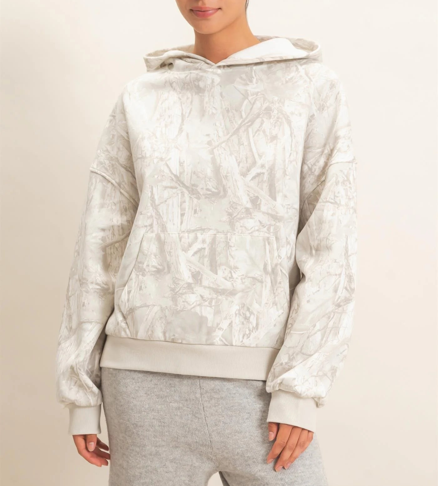 Casually Camo Knit Hooded Pullover - Gray