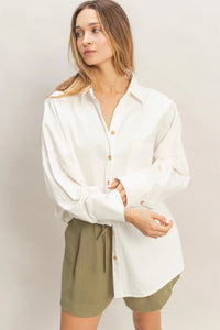 Morning Light Relaxed Oversized Collared Button Up Top - Off White