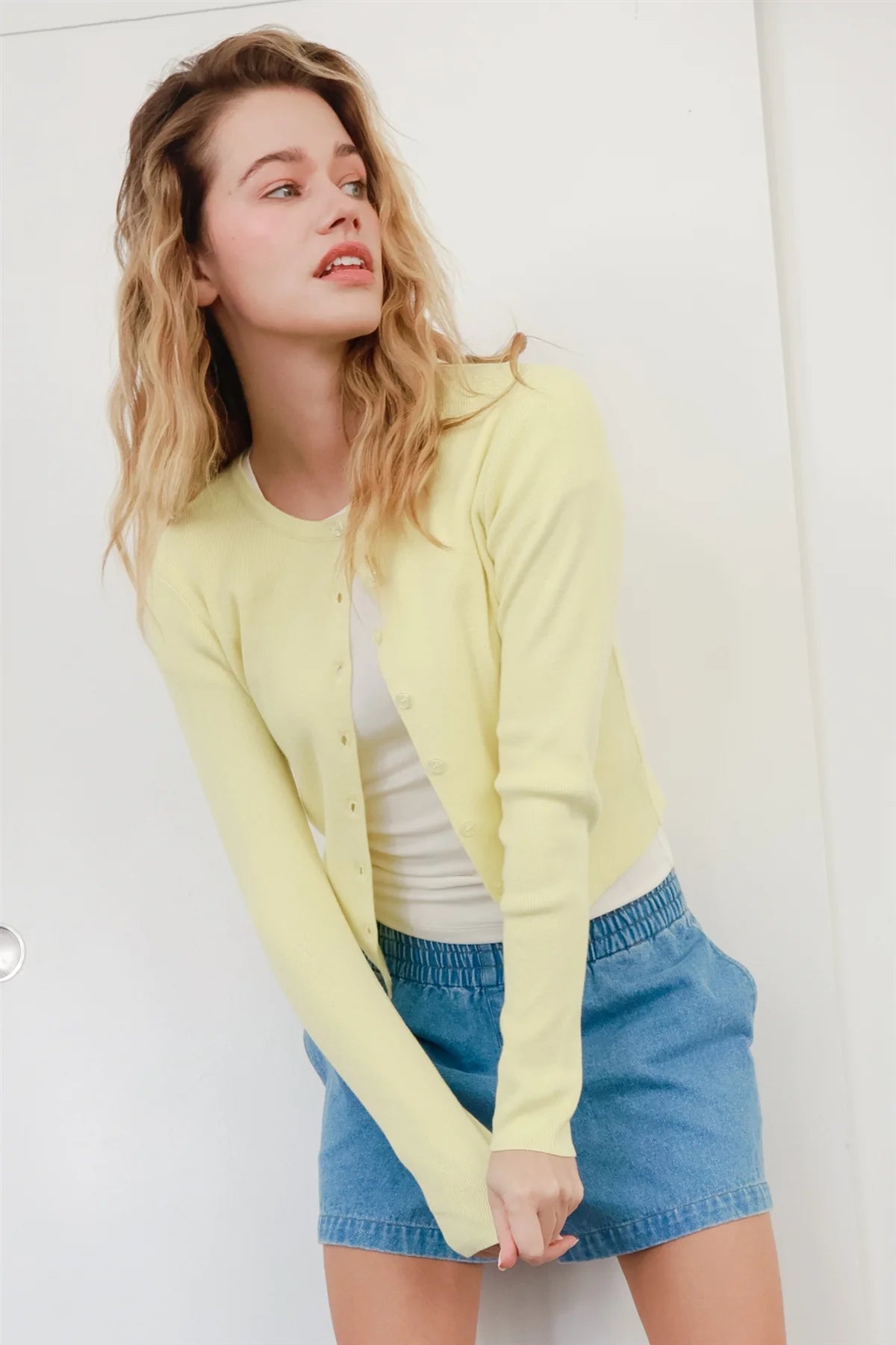 Buttercream Ribbed Knit Top / Cardigan - Pale Yellow