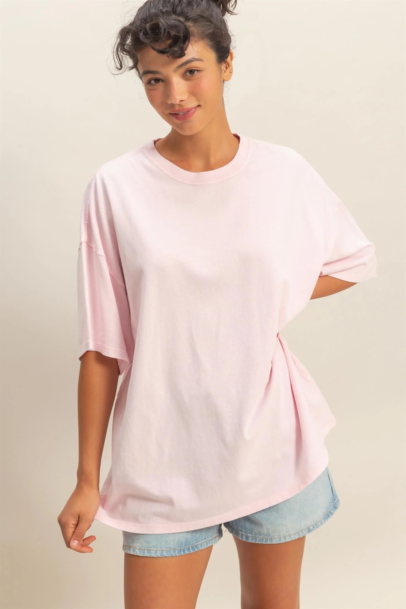 Soft Spoken Essential Mineral Wash Oversized Tee - Soft Pink
