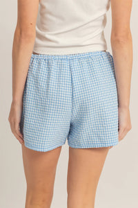 Berry Patch Gingham Drawstring Shorts - Blue