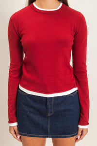 Crimson Classic Layer Effect Knit Top - Red