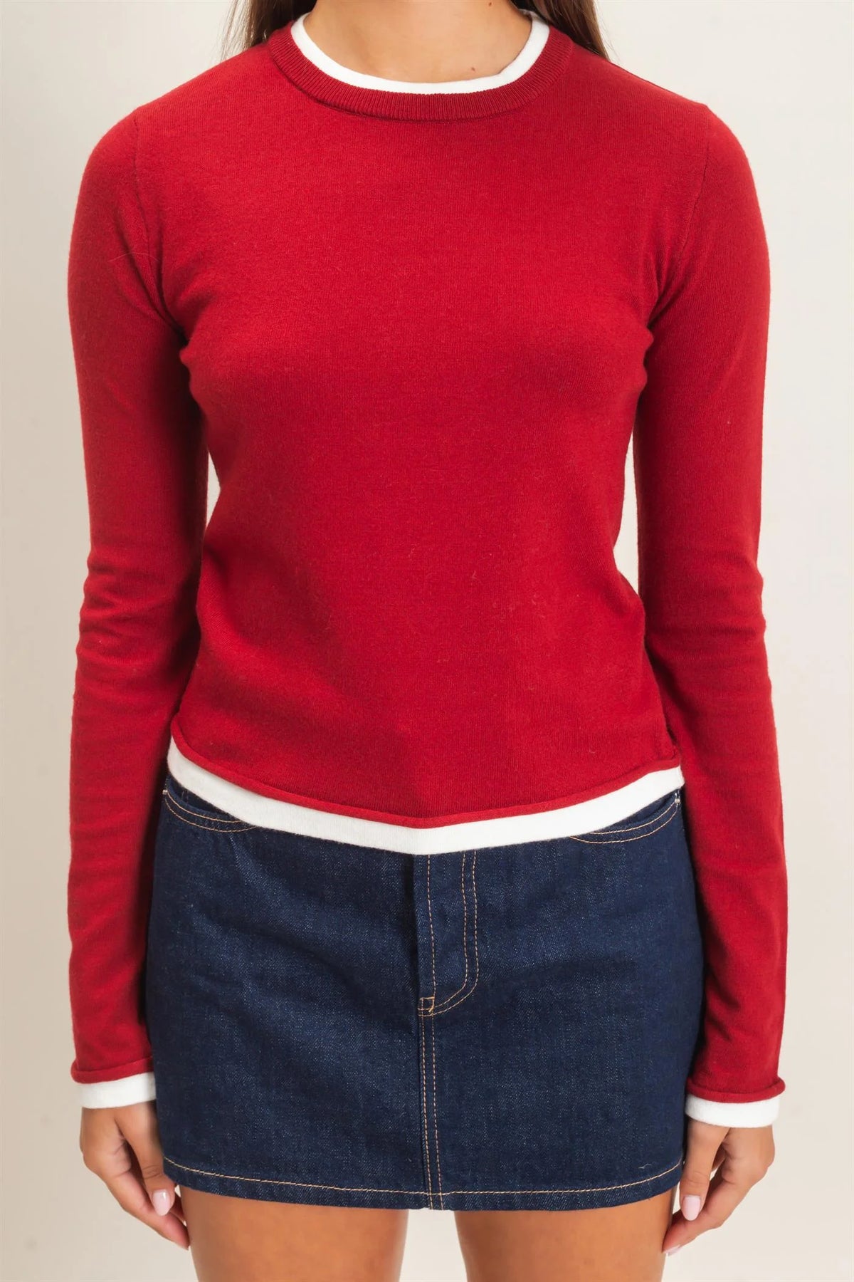 Crimson Classic Layer Effect Knit Top - Red