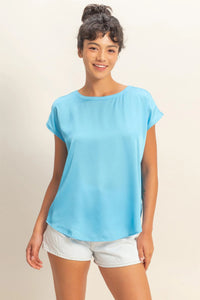 Ocean View Skies Satin Dolman Sleeve Top - Blue