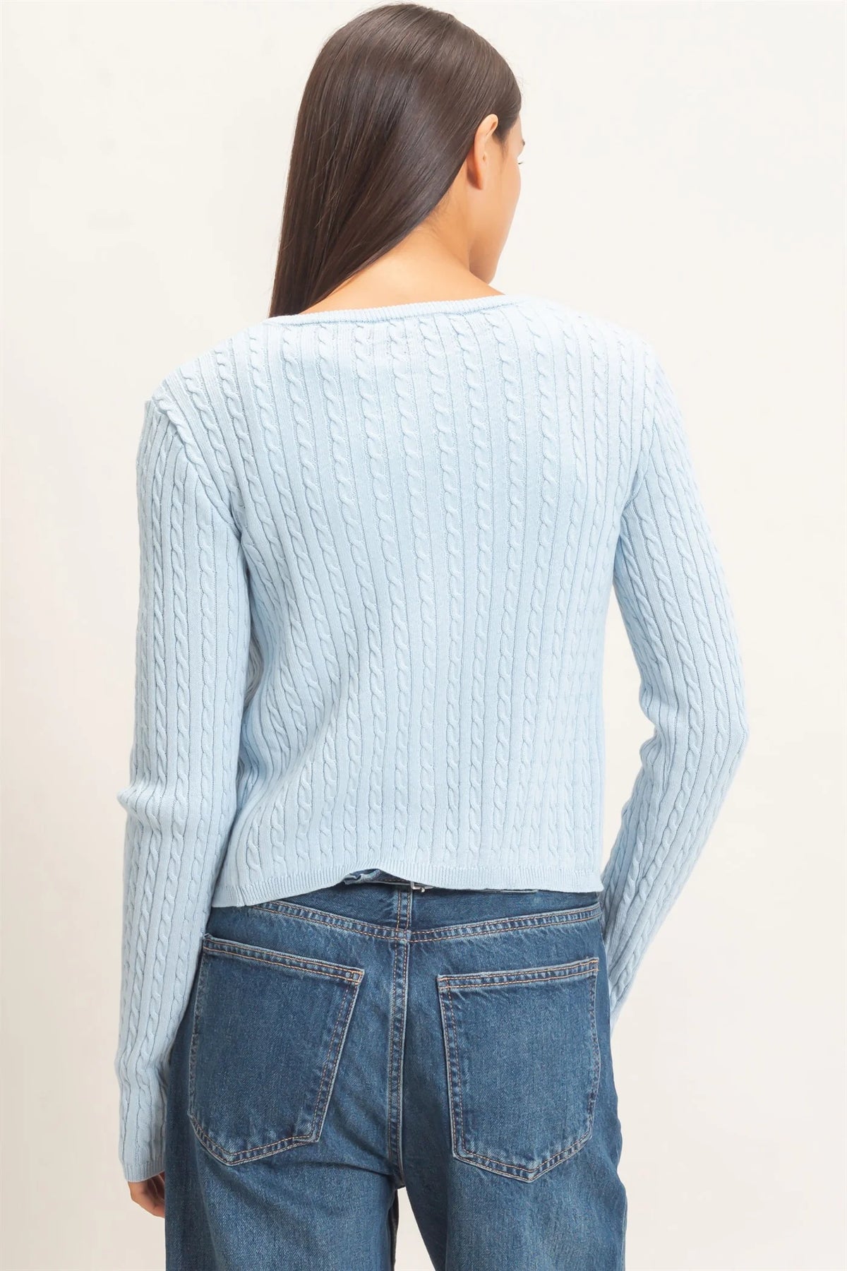 Cozy Cloud Cable Knit Cardigan / Top - Ice Blue