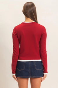 Crimson Classic Layer Effect Knit Top - Red
