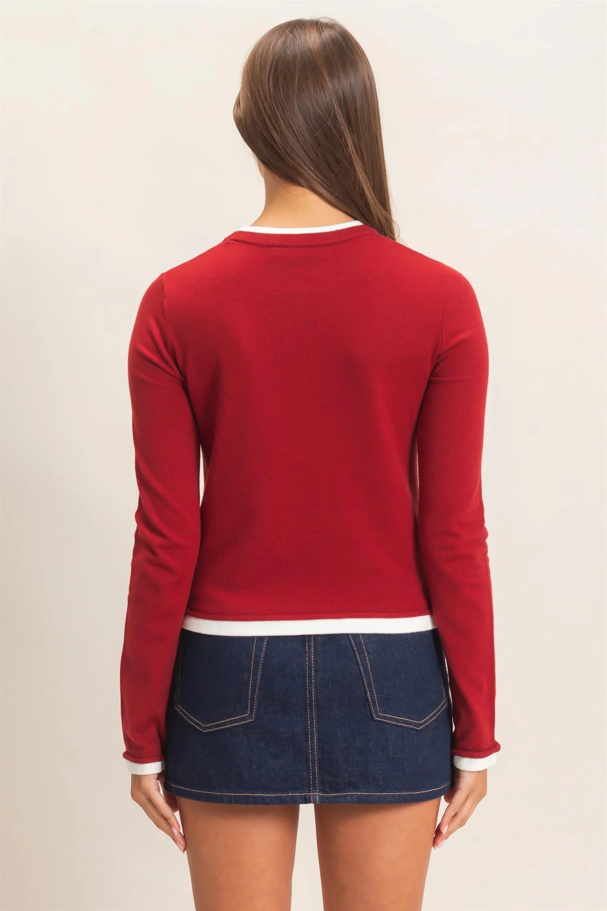 Crimson Classic Layer Effect Knit Top - Red