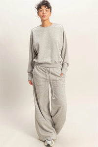 Slow Mornings Drawstring Wide Leg Pants - Heather Gray