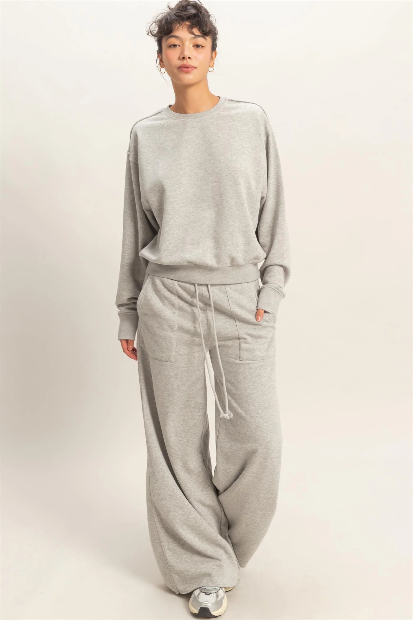 Slow Mornings Drawstring Wide Leg Pants - Heather Gray