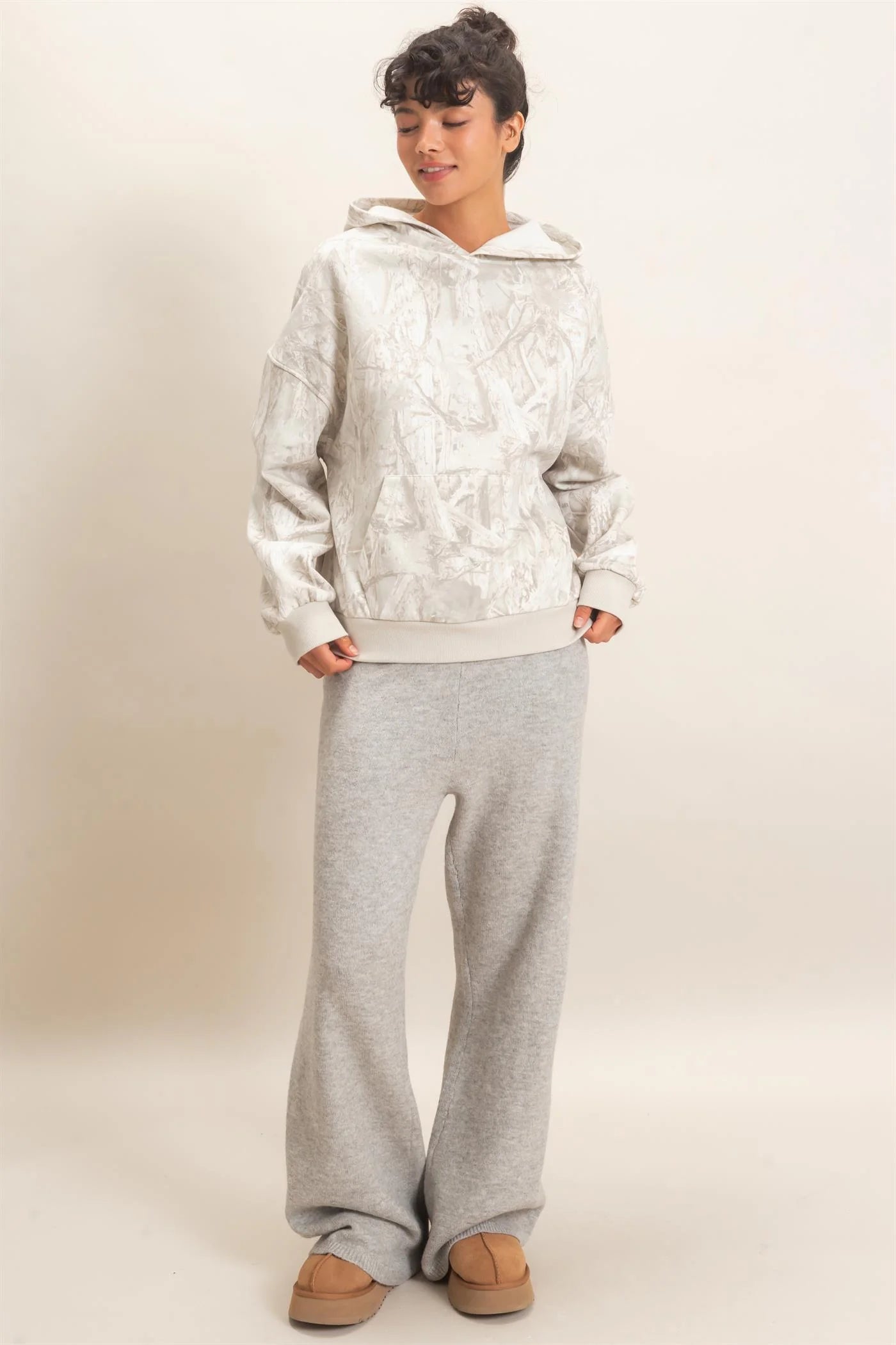 Casually Camo Knit Hooded Pullover - Gray